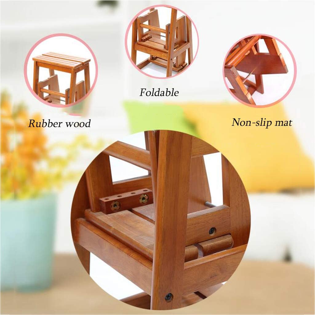 Kitchen High Stool Bench,Attic Office Stair Stool Chair,Foldable 3 Step Wood Ladder with Tread Safety Non-Slip,Home Garden Tool,Max Load 150kg