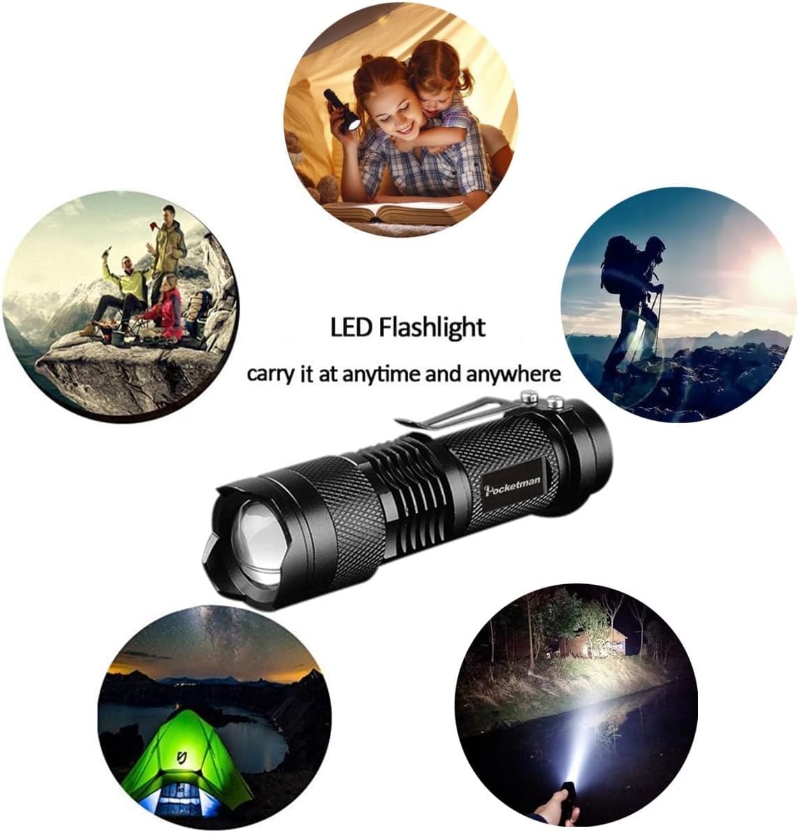 Pocketman Mini Torch 7W 300 Lumen Portable LED Torch with Adjustable Focus and Waterproof Design (10 Packs)