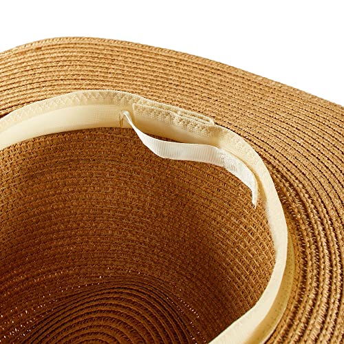 Deluxe Wide Brim Straw Panama Hat, Roll Up Fedora Beach Sun Hat Upf50+, Color Choice, Adjustable Hats For Women Or Men (Khaki Brown) #TOP4
