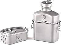 Vista 2 de Valtcan - Kit de cantimplora de titanio 1100ml 37oz de capacidad con ollas de 750ml y 400ml y tazas