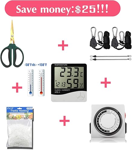 Miniatura 4 de Invernadero pequeño para cultivo hidropónico de plantas de interior, con luz LED de 240 W para crecimiento de las plantas, incluye kit con filtro de