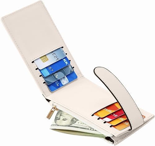 Miniatura 8 de Chelmon Cartera de mujer delgada con bloqueo RFID, billetera plegable con varios compartimientos para tarjetas con bolsillo con cremallera, Beige,