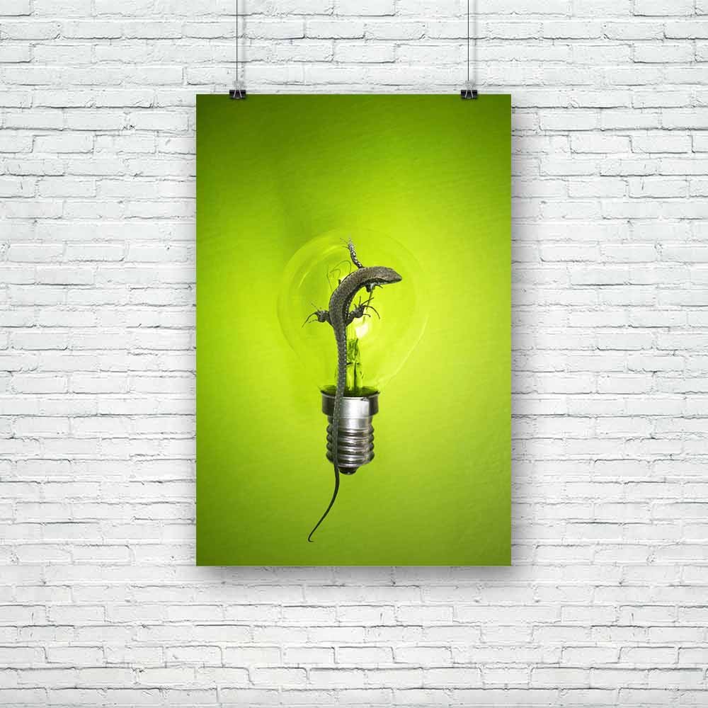 ArtzFolio Ecologic Lamp With A Lizard | Unframed Paper Wall Poster | 12 x 18 inch (30 x 46 cms)