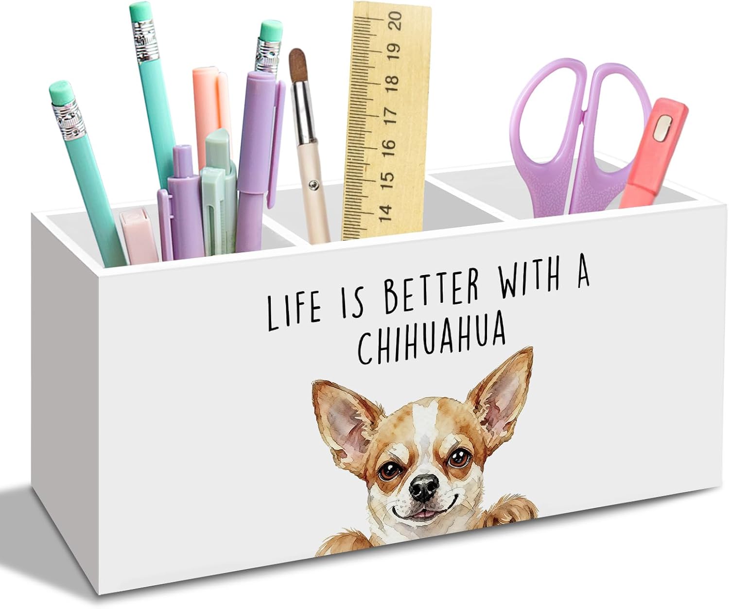 Chihuahua Dog Gifts Pen Pencil Holder for Desk, Funny Chihuahuas Dog Gift Office Desk Accessories, Life Is Better with a Chihuahua Pen Holders Organizer for Women Bathroom Decor