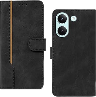 amazon basics Poco X8 Pro 5G Flip Cover | Card Pockets Wallet & Stand | Flip Cover for Poco X8 Pro 5G (Black with Beige St... Price In India
