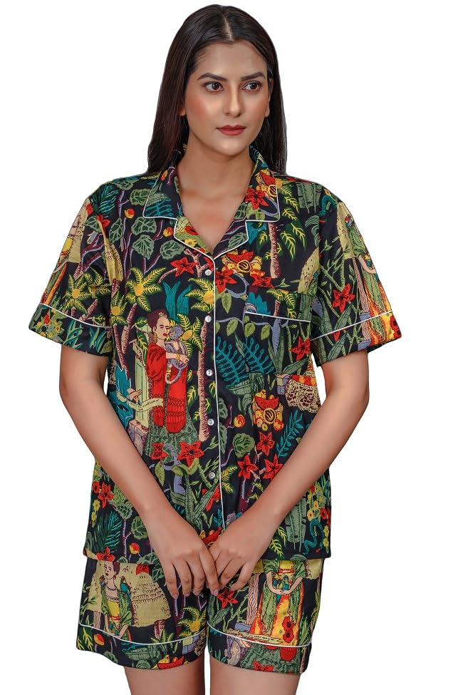 frau mania Cotton Half Sleeve Night Suit and Shorts Set NIGTHWEAR Nightdress-picture-32
