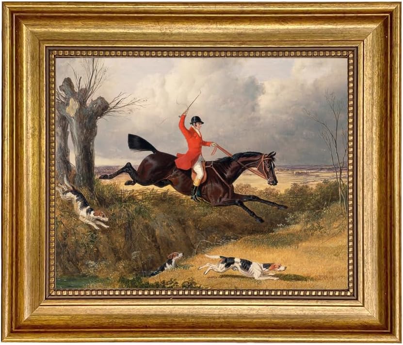 Schooner Bay Co. - John Frederic Herring Clearing a Ditch 8 x 10” Oil Painting Print on Canvas Gold Frame Home Wall Art Décor Equestrian Horse Fox Hunting Sporting Ready To Hang