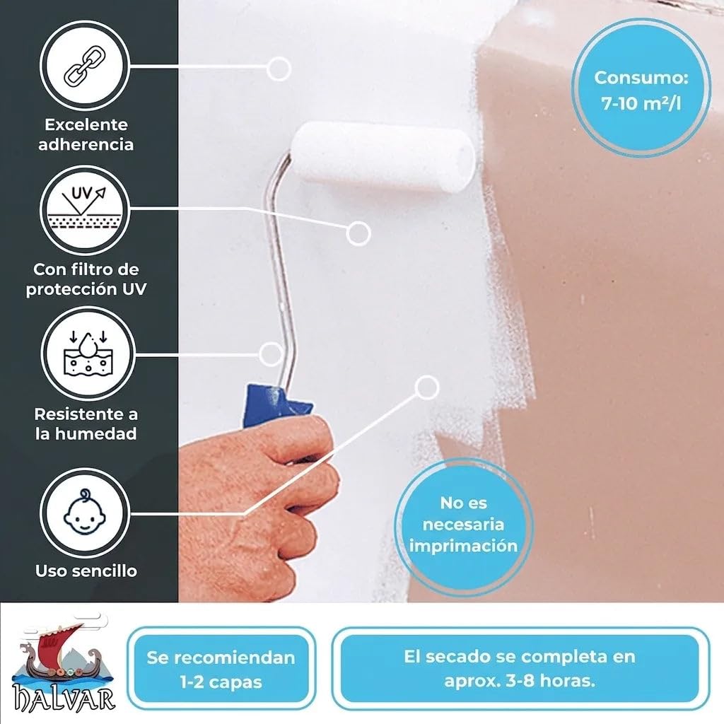 Pintura para bañera 2K - Revestimiento para bañera - Pinta tu con esmalte (2,5 L, Blanco) Halvar