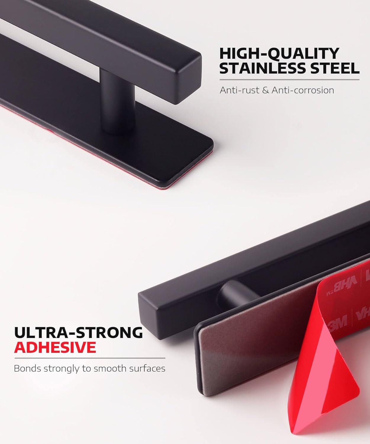 14 Pack Self Adhesive Cabinet Handles Matte Black No Drill Drawer Pulls Stick On Handle for Cabinets Closets Sliding Shower Doors, 6" Overall Length