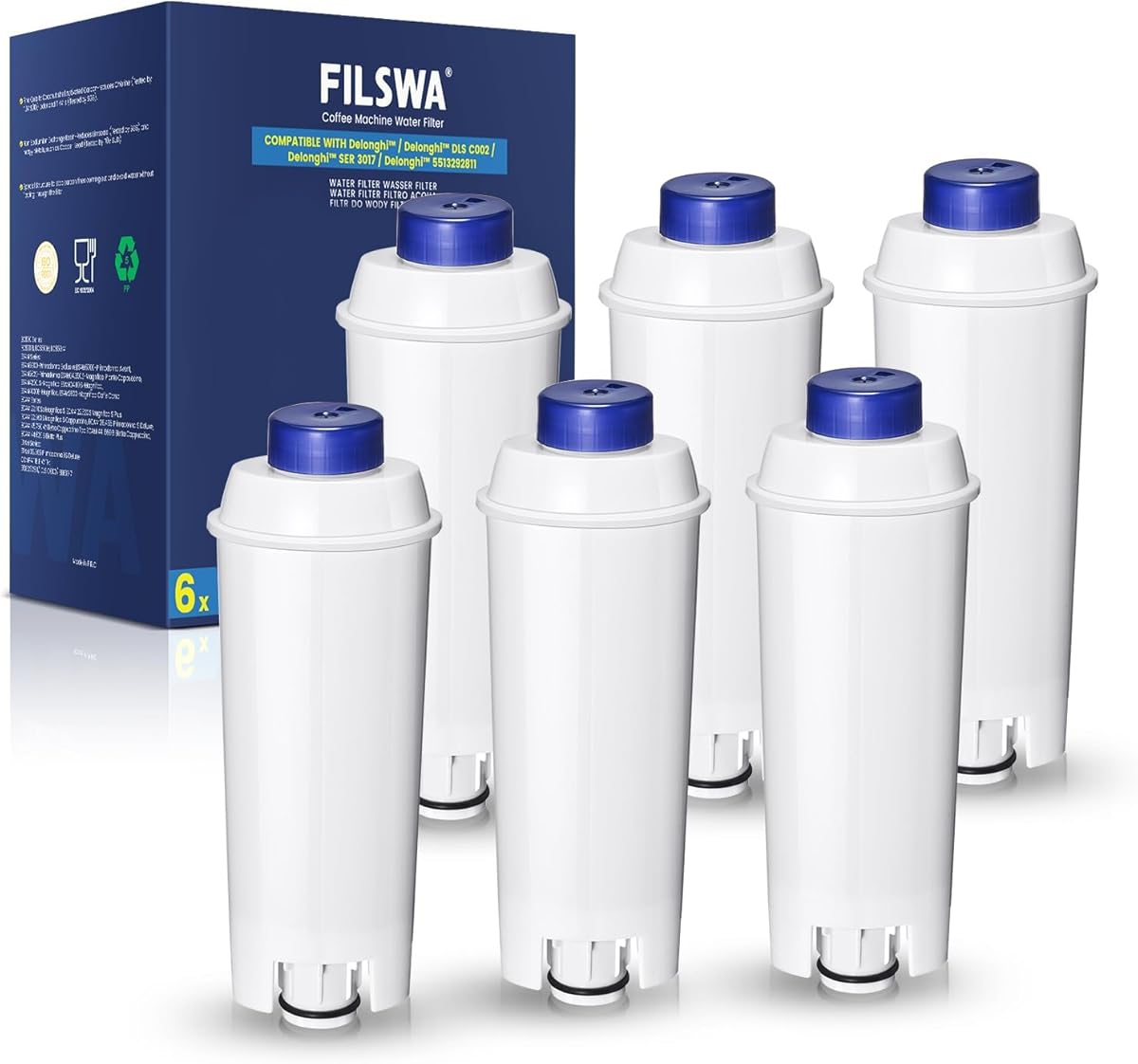 Ersatz für Delonghi Wasserfilter (DLSC002), Kompatibel mit Kaffeevollautomaten, ECAM-Serie, Dinamica, Magnifica & Magnifica S/Evo, ETAM Autentica, Eletta Explorer, Prima Donna, Rivelia, Esam.