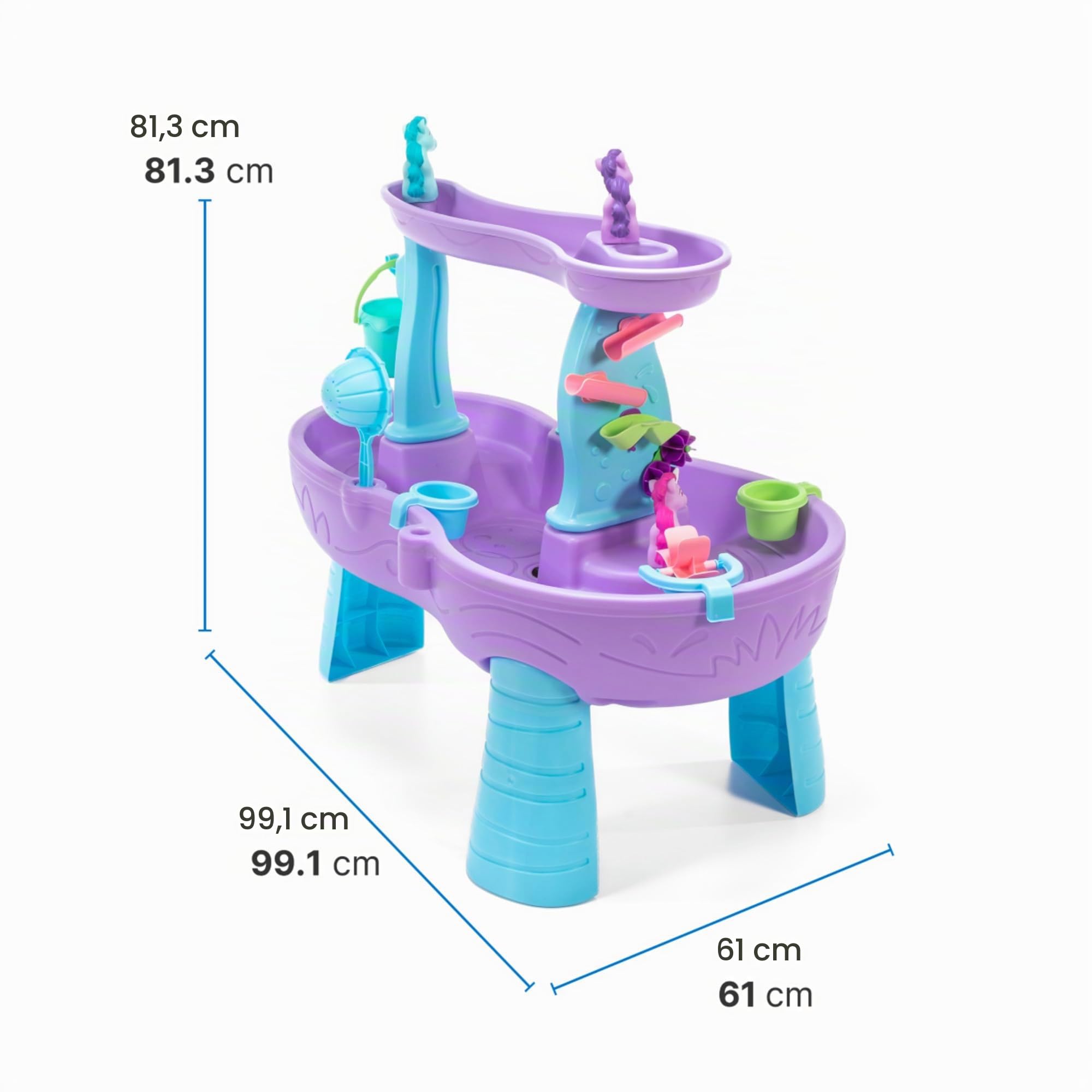 Step2 Rain Showers Unicornio Mesa de Agua, Violeta y Azul | Mesa de Agua y Arena con 13 Accesorios | Juegos de Agua para niños