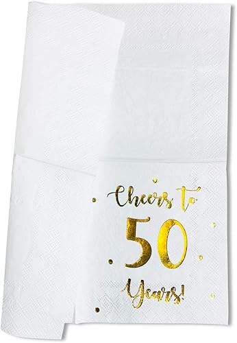 Miniatura 7 de Servilletas de cóctel de Cheers to 50 años, decoraciones de feliz cumpleaños número 50 para hombres y mujeres, decoraciones de aniversario de boda,