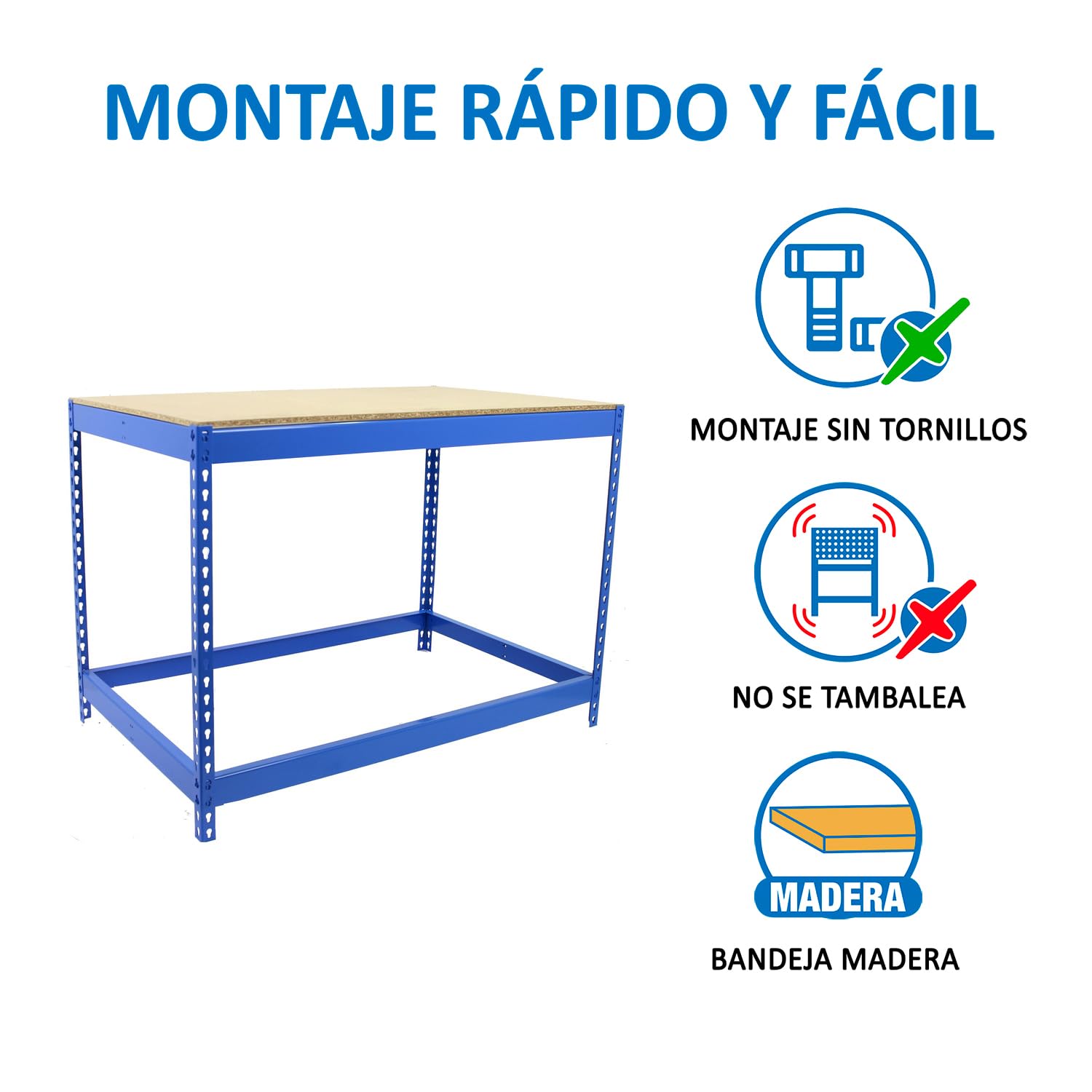 SimonRack Stół warsztatowy Warsztat, Stół roboczy Warsztat, Maksymalne obciążenie 400 kg, 900x1200x450 mm, DIY, Niebieski/Drewno - BT-Basic