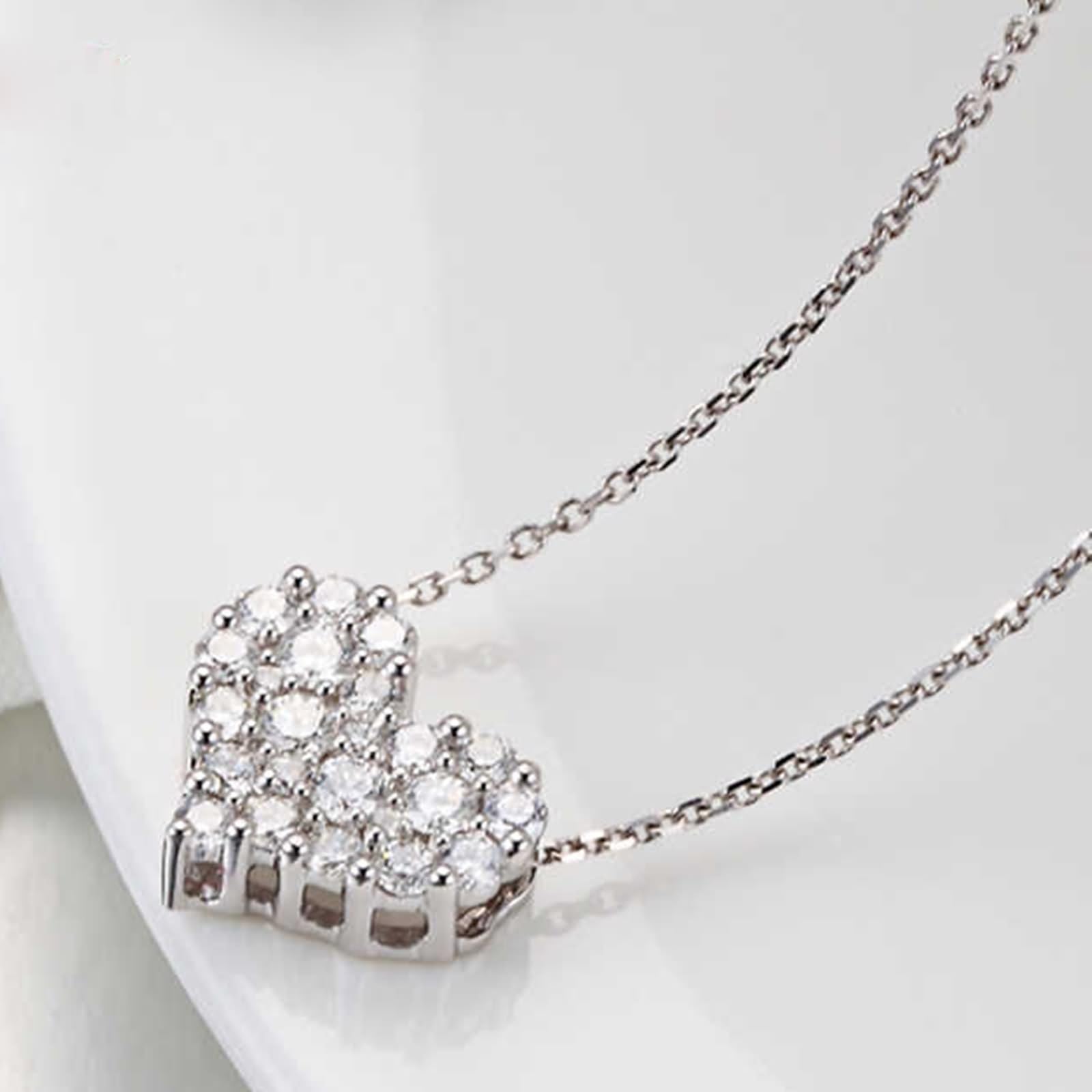 Collar de cadena de eslabones para mujer, collar con colgante de corazón de lujo con diamante redondo de 9 quilates, 14 quilates y 18 quilates de oro blanco