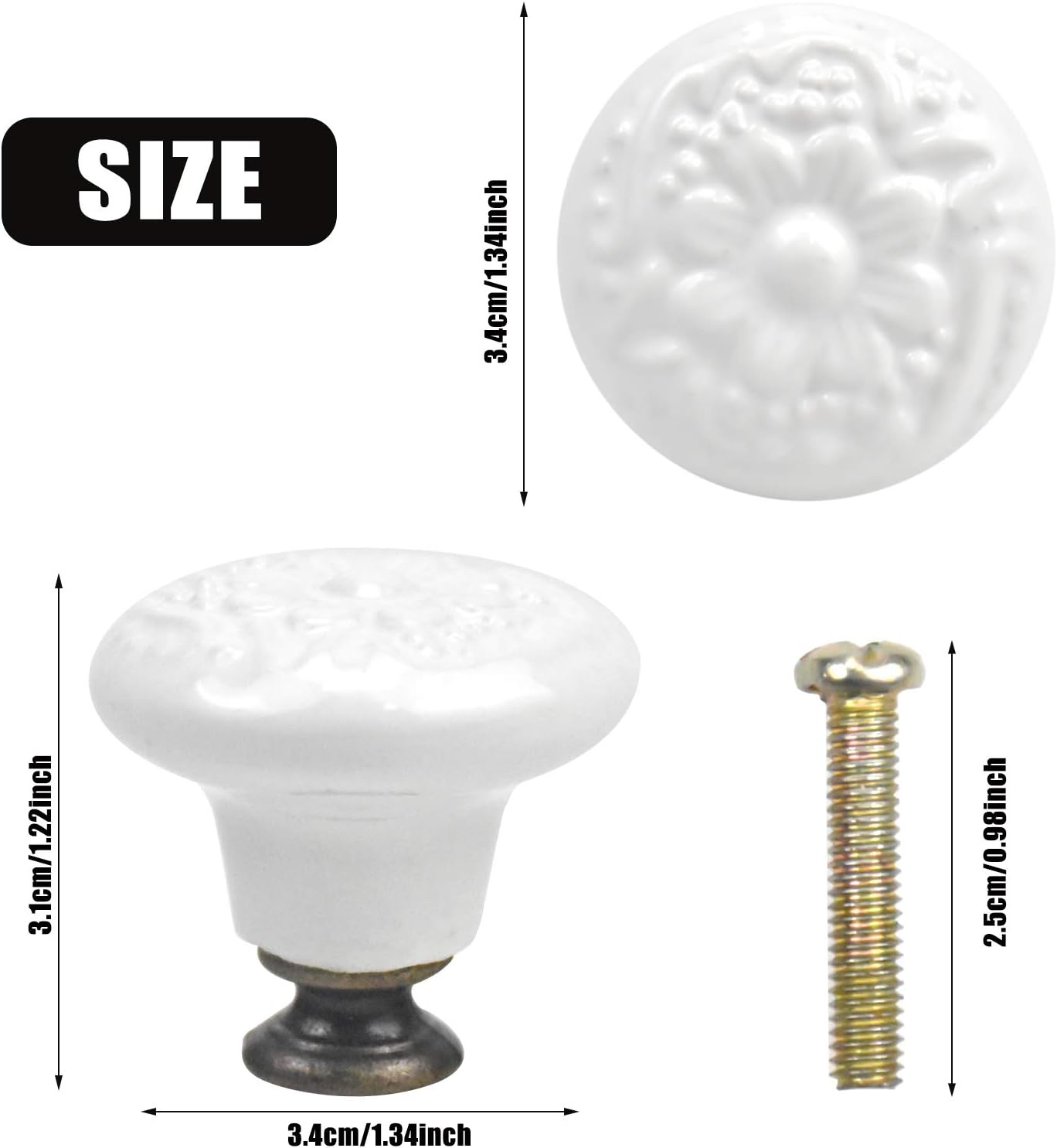 AvoDovA 10pc Vintage Kitchen Cabinet Knobs, 34mm, Antique Style for Drawers and Doors - Image 3
