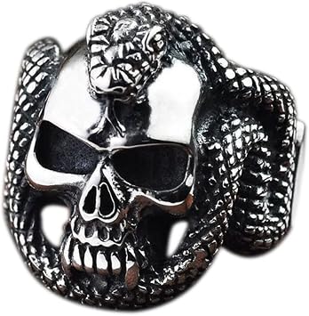 Men's S925 Sterling Silver Skeleton Snake Ring Gothic Retro Skull Snake Ring,Silver,10 [Energy Class A]