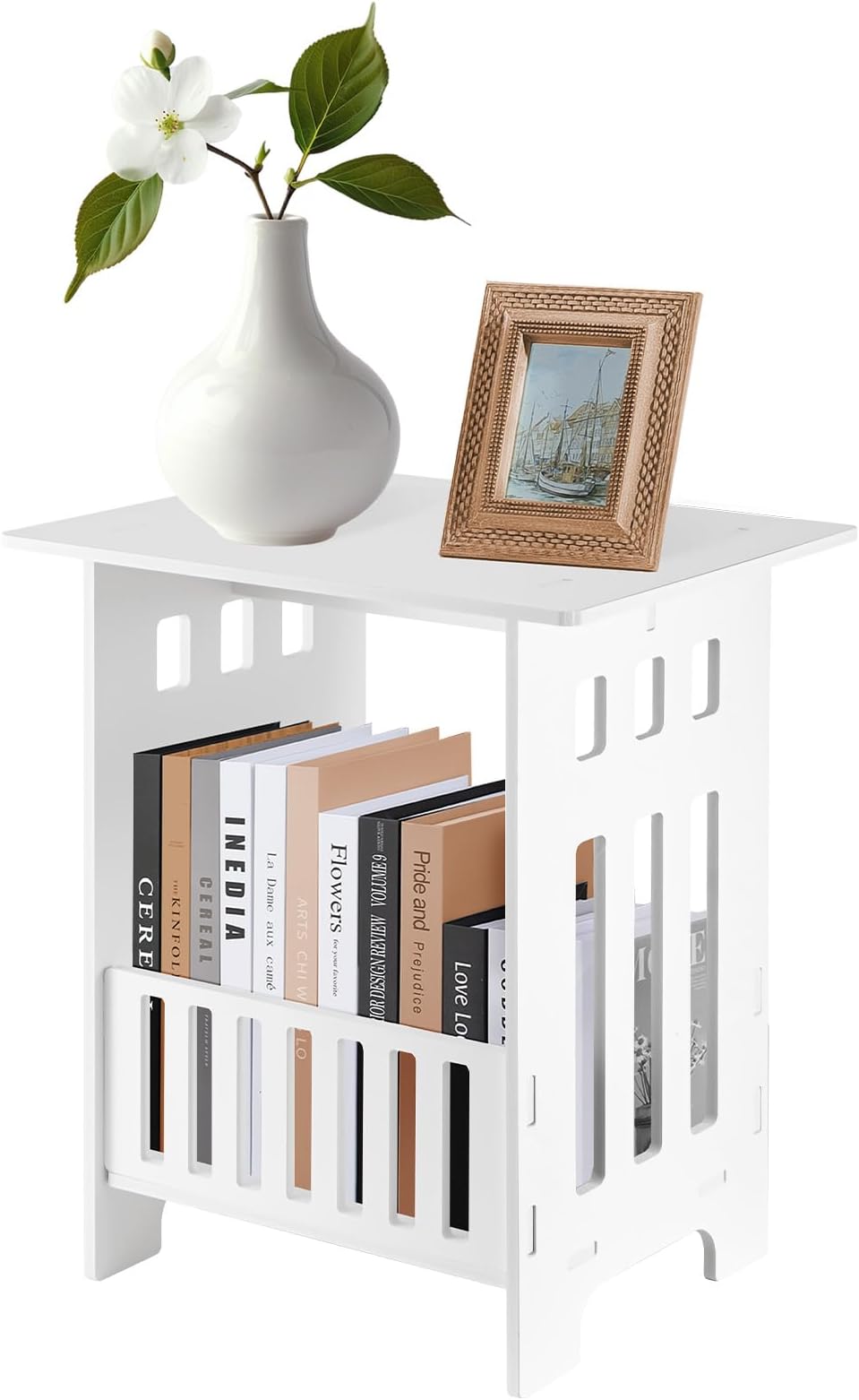 CROWNSHOP Small Side Table Side End Coffee Table Beside lamp Stand Nightstand Storage Shelf for Living Room Bedroom Bathroom Office Hallway White (1PC)