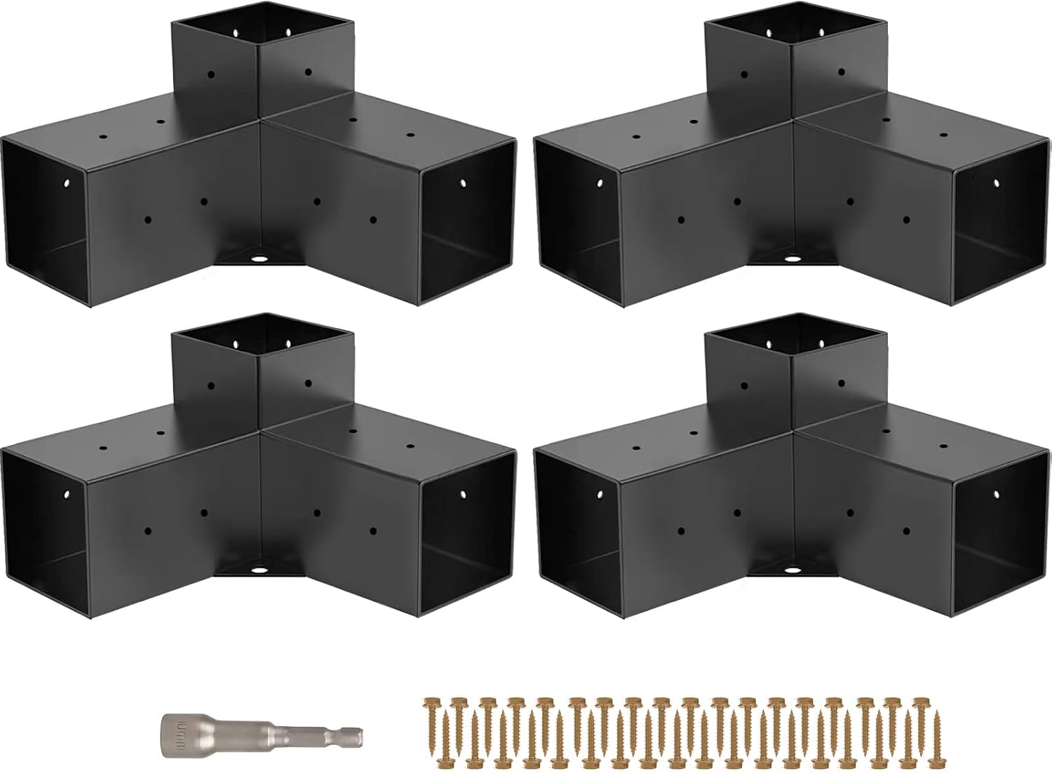 Grehitk Pergola Kit, 4Pack Pergola Brackets 3-Way Right Angle Corner Bracket Woodworks DIY Post Base Kit, Wooden Beams for Gazebos, Patio Pergolas, Log Cabin Outdoor Pergola Hardware for 4x4 Lumber 4PC 3-Way Pergola Brackets
