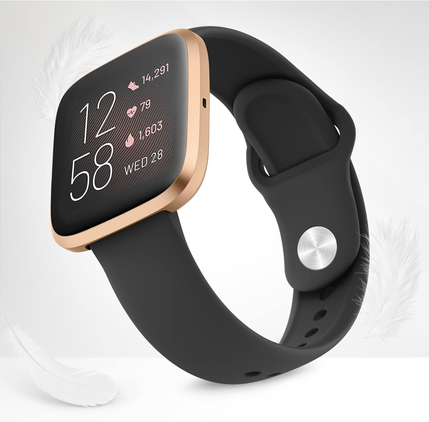 AK Silicone Bands Compatible With Fitbit Versa 2 / Versa Lite / SE, Classic Soft Straps Replacement Sport Wristbands for Women Men (Black) image 4