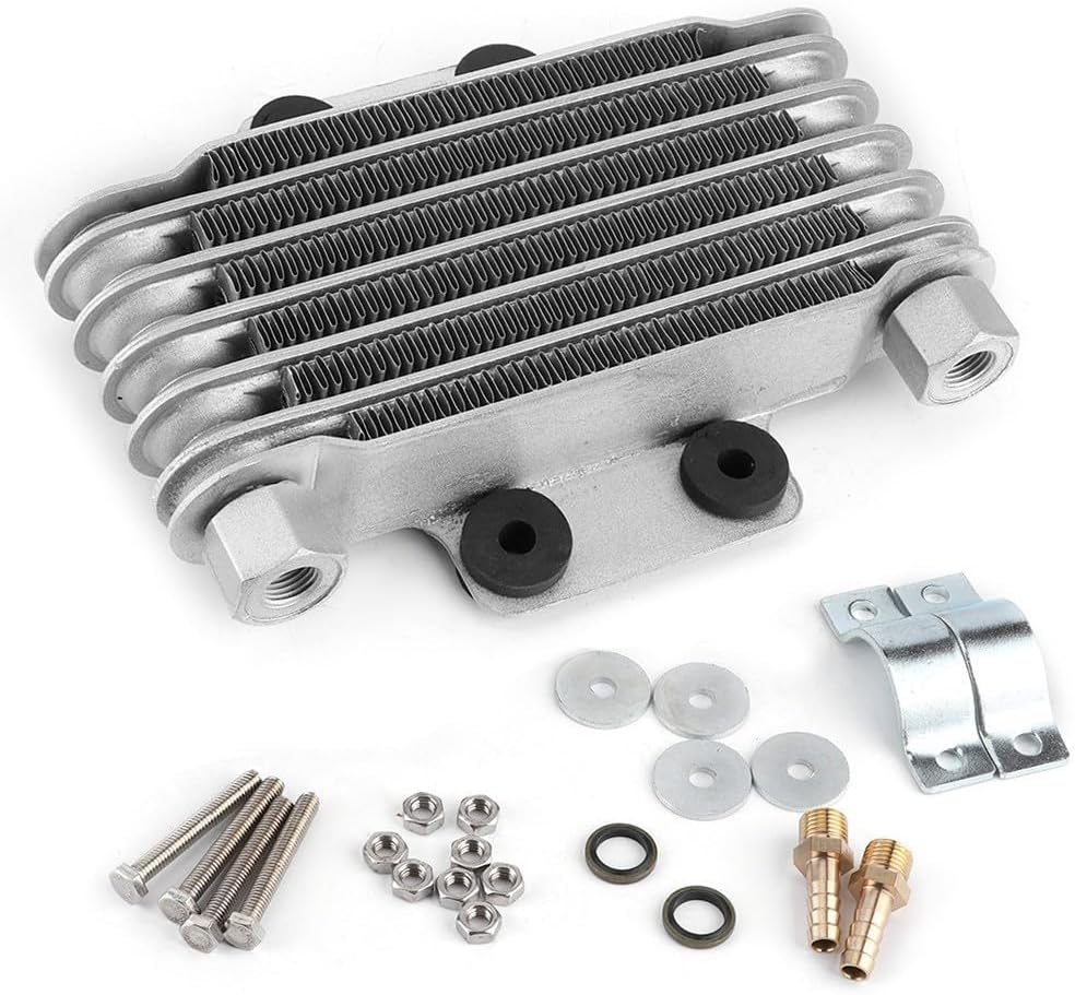 Universal Motorcycle Oil Cooler Aluminum 85ml Engine Oil Cooler Cooling Radiator for 100CC-250CC Motorcycle Dirt Bike ATV (Silver)