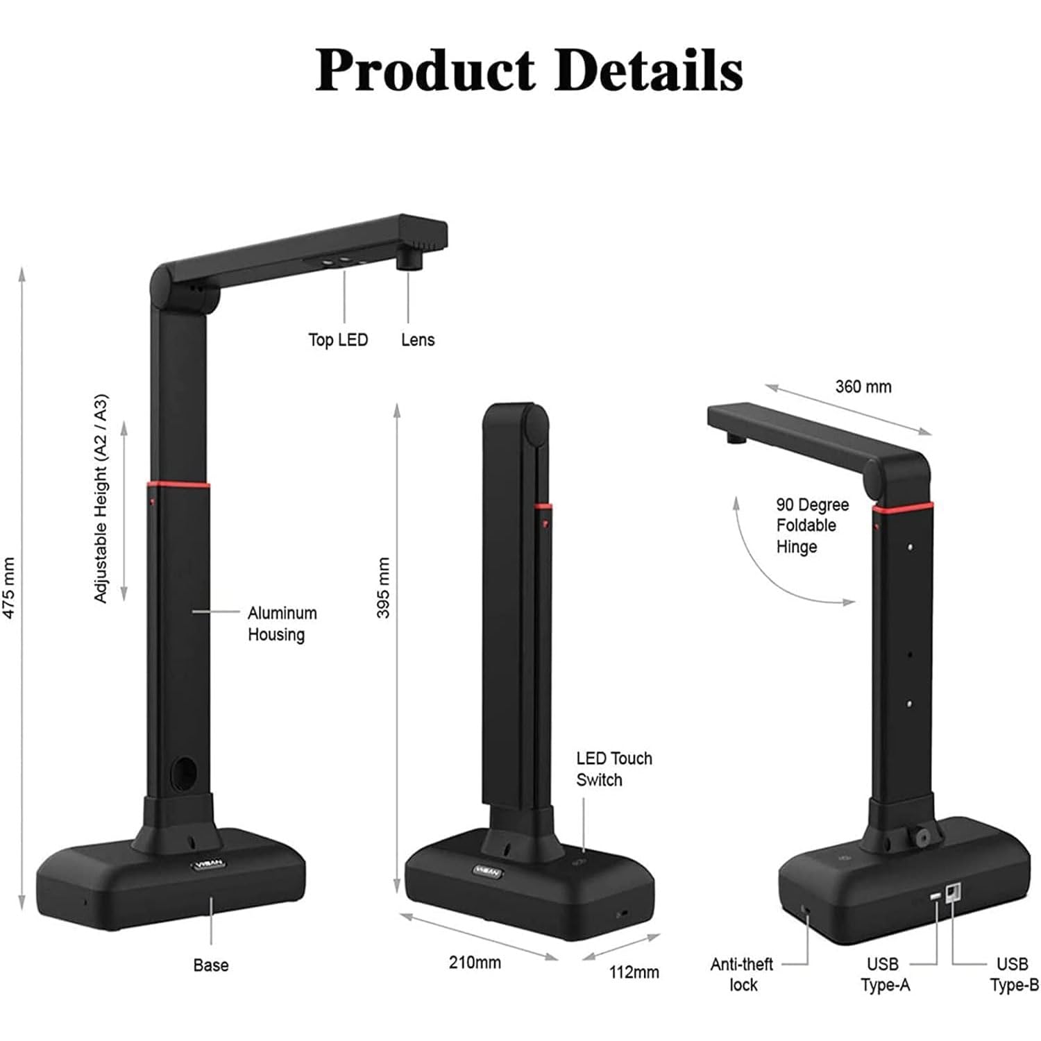 Scanner per libri di grande formato A2, scanner con fotocamera ad altezza regolabile, risoluzione fino a 23 MP, lisciatura e scansione automatica di doppie pagine di libri, riconoscimento testo OCR