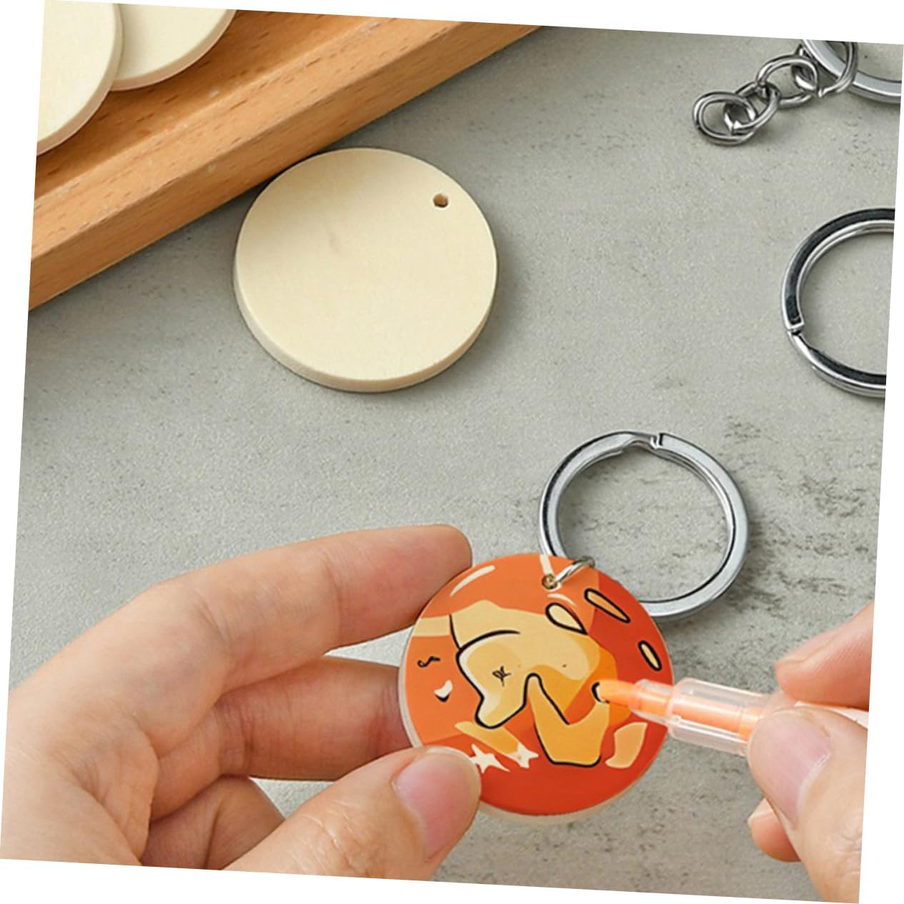 Unfinished Round Wooden Keychain Blanks Set for DIY Craft Painting image 5