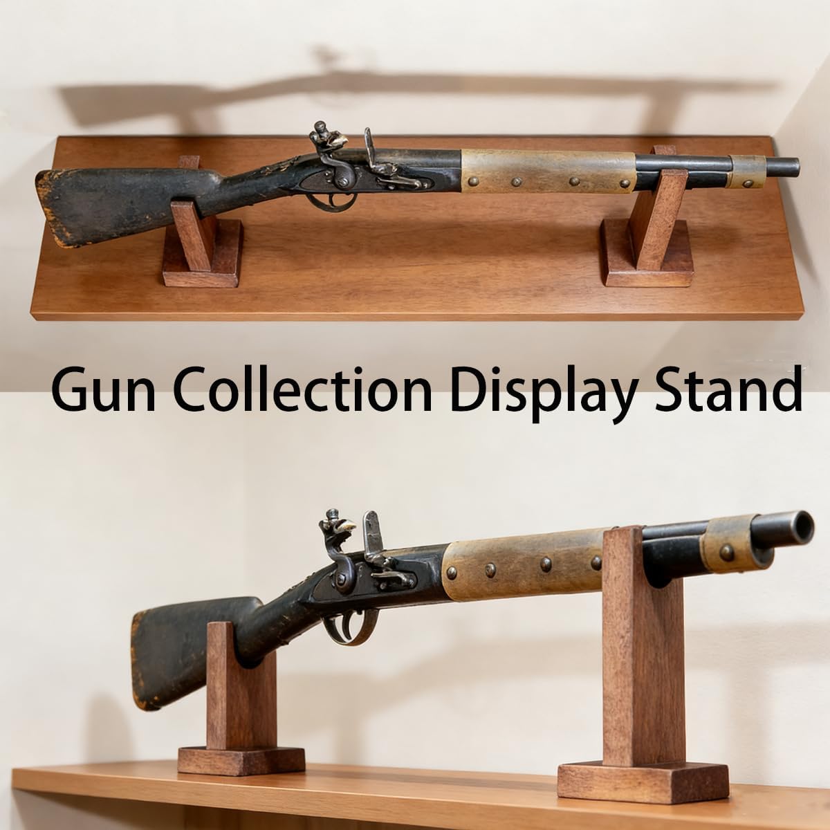 Wood Gun Display Stands, V-shaped Top Rustic Wood Display Stands Rifle Rack Gun Rack for Smaller Rifles, Long Guns, Firearms, Weapons, Collectables, Displays, Shows, Exhibits (Brown)