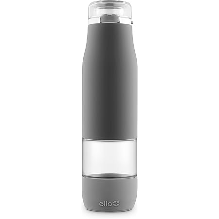 Ello Aura BPA-Free Glass Water Bottle, Grey, 24 Oz