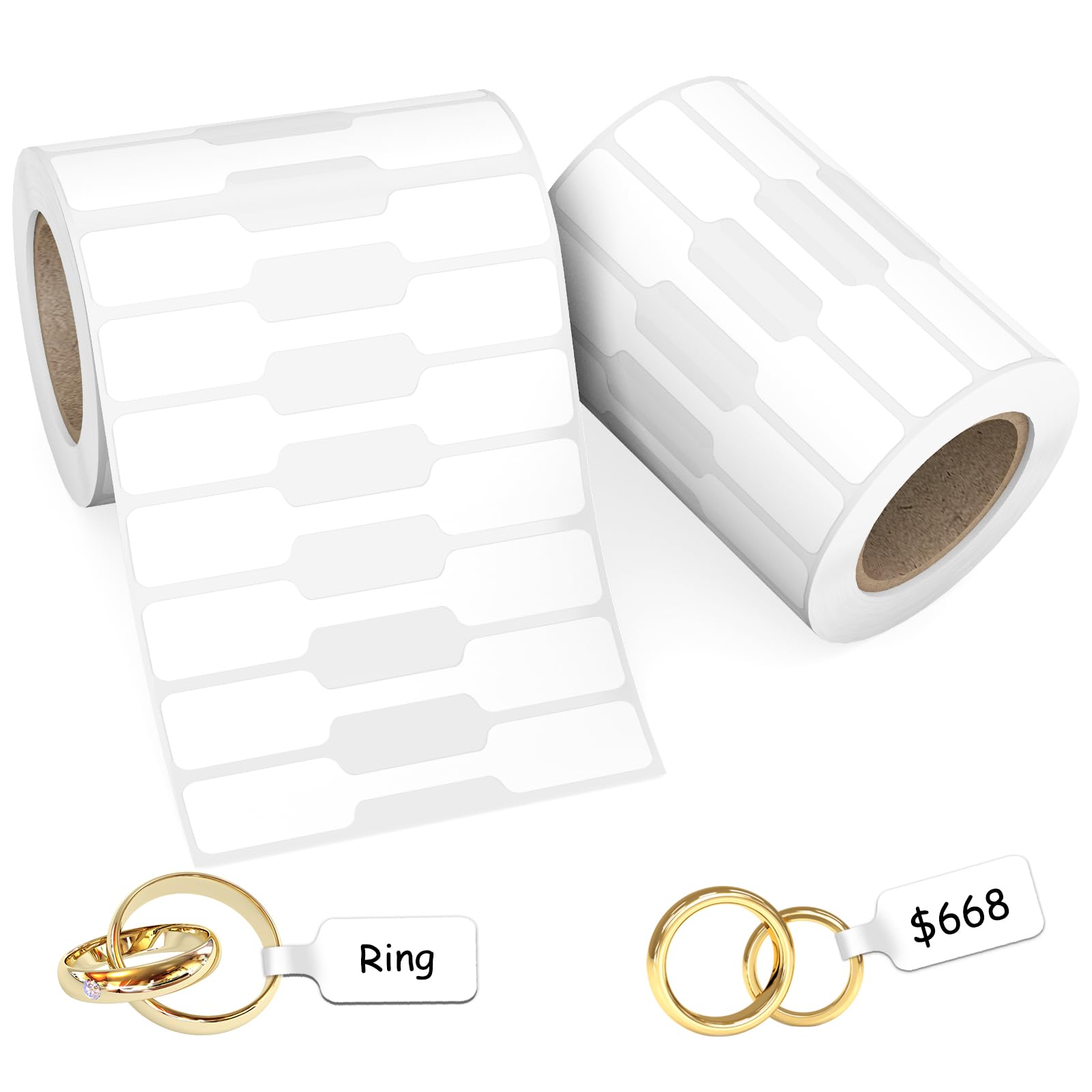 1000Pcs Jewelry Price Tags Stickers Roll for Necklace Ring Display Labels, Blank Self Adhesive Indentification Tags, AveneMark Pricemarker Labels Accessories Display Paper (2 Roll, 500 Labels/Roll)