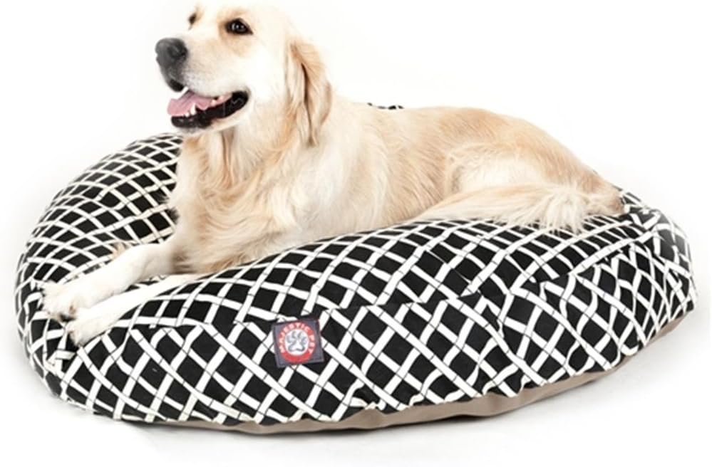 Black Bamboo Large Round Indoor Outdoor Pet Dog Bed With Removable Washable Cover By Majestic Pet Products