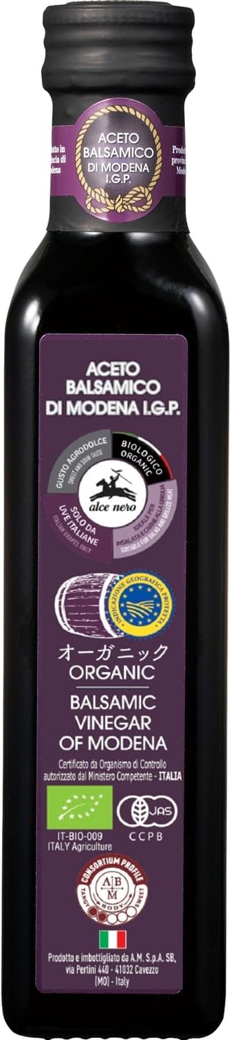 ALCE NERO Organic Balsamic Vinegar, 8.5 fl oz 250 ml, Organic from Modena Italy, IGP Geographical Display Protection, Antioxidant Free