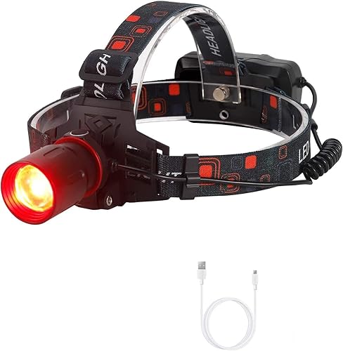 LUXJUMPER Linterna LED de luz roja, linterna de caza roja, súper brillante, 1000 lúmenes, 3 modos de iluminación, recargable, impermeable, ligero,