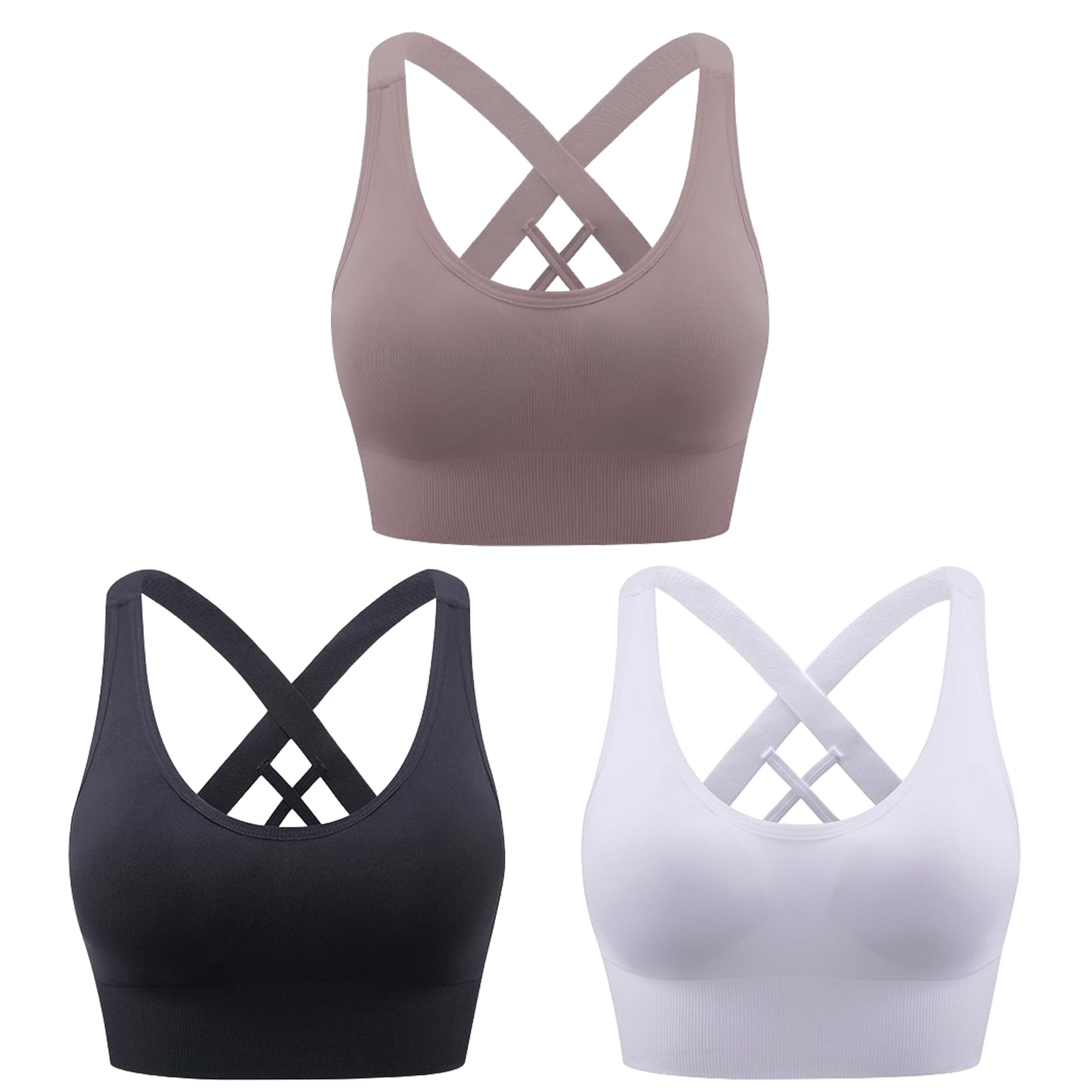 Heersan Sport BH Damen, Push up Sport Bra Ohne Bügel Crossback Seamless Starker Halt Sports Bra mit Abnehmbaren Gepolstert für Fitness Lauf Joggen Yoga