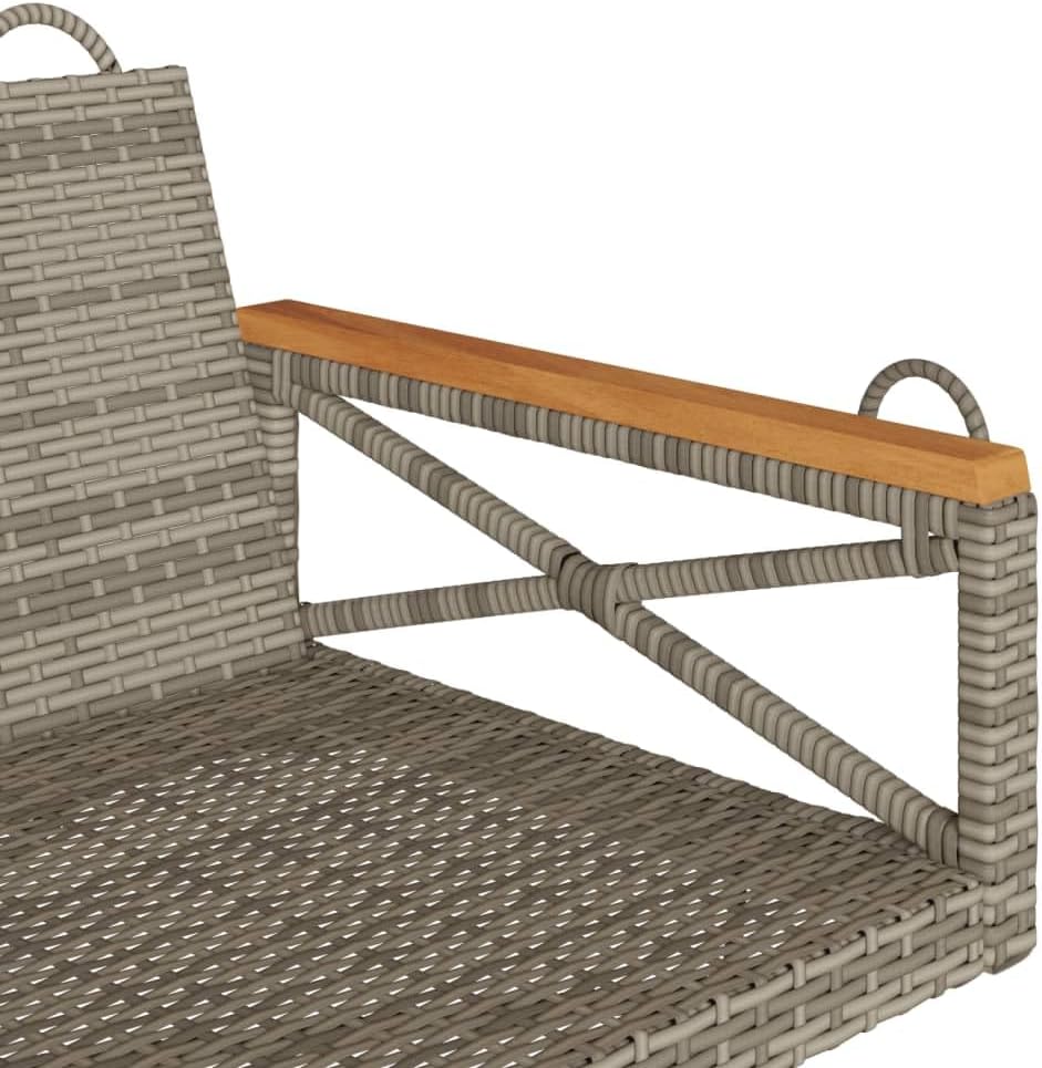 vidaXL Gray Poly Rattan Hanging Swing Bench - Outdoor Hammock Chair for Garden/Patio - Durable & Weather- with Powder-Coated Steel/Acacia Wood Frame, Fixing Rings, UV-