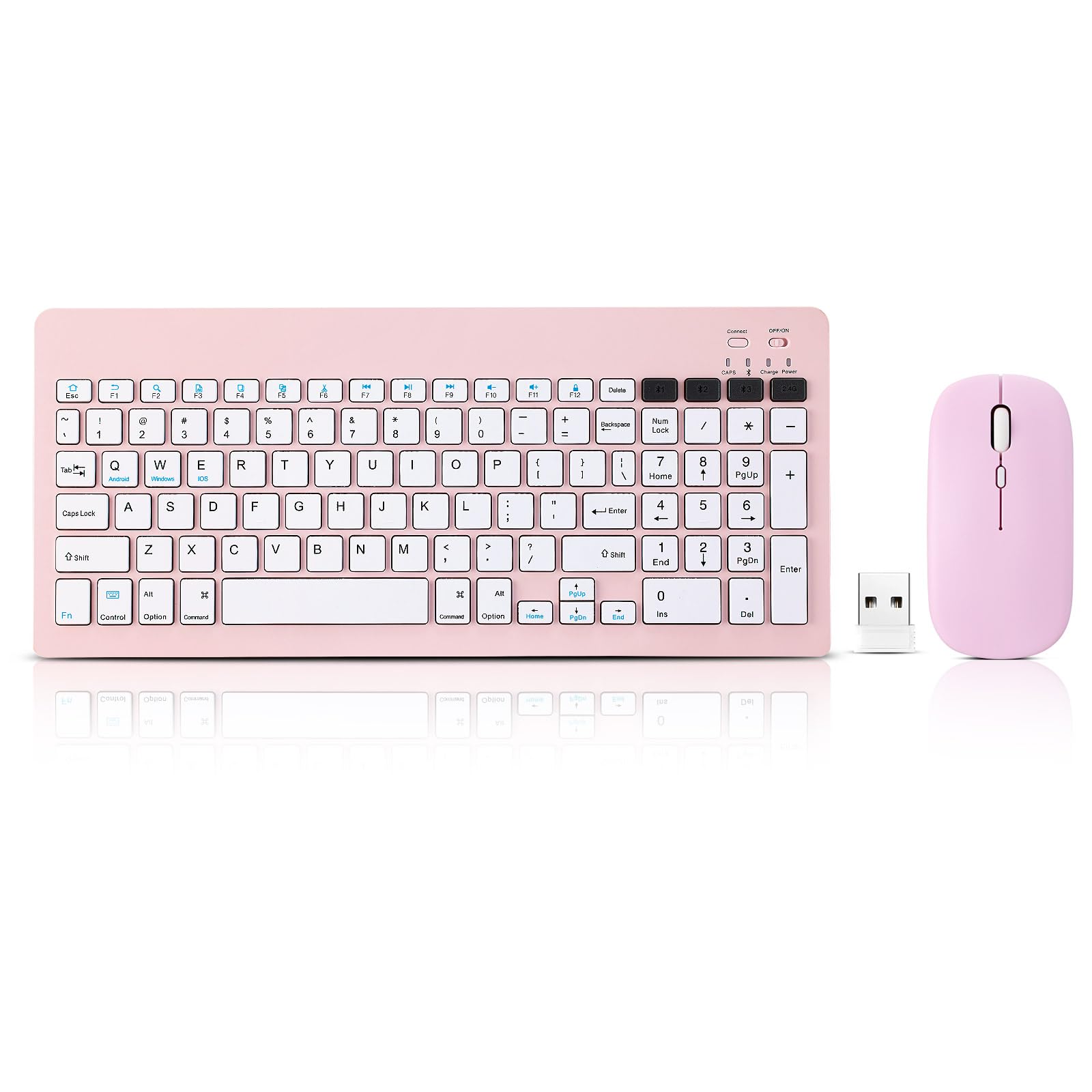 Bluetooth Keyboard and Mouse Combo Rechargeable Portable Wireless Keyboard Mouse Set for Apple iPad iPhone iOS 13 and Above Samsung Tablet Phone Smartphone Android Windows (Pink)-picture-33