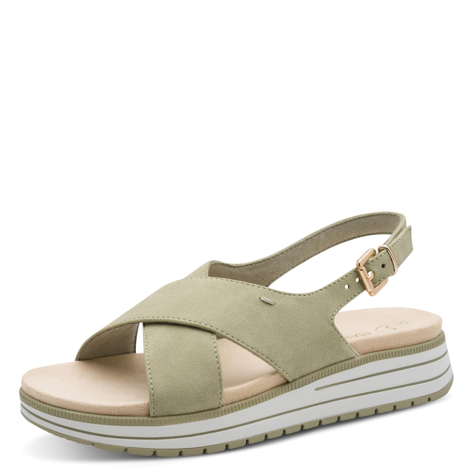 MARCO TOZZI women's sandal soft Feel Me footbed vegan soft lining modern, khaki (MOSS), 7.5 UK