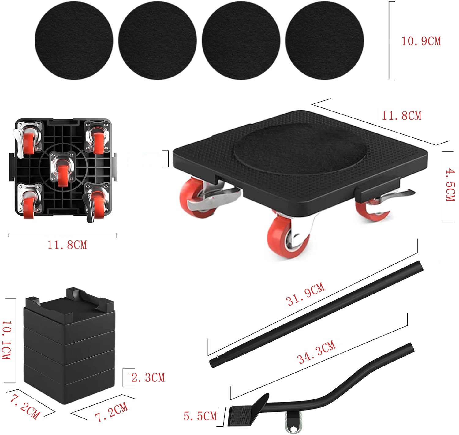 Auauraintt Juego de Ruedas de Transporte para Muebles, con 4 Ruedas, Puede Girar 360°, Capacidad de Carga de 300 kg, Juego de Herramientas para Mover Muebles para sofá, refrigerador, Lavadora