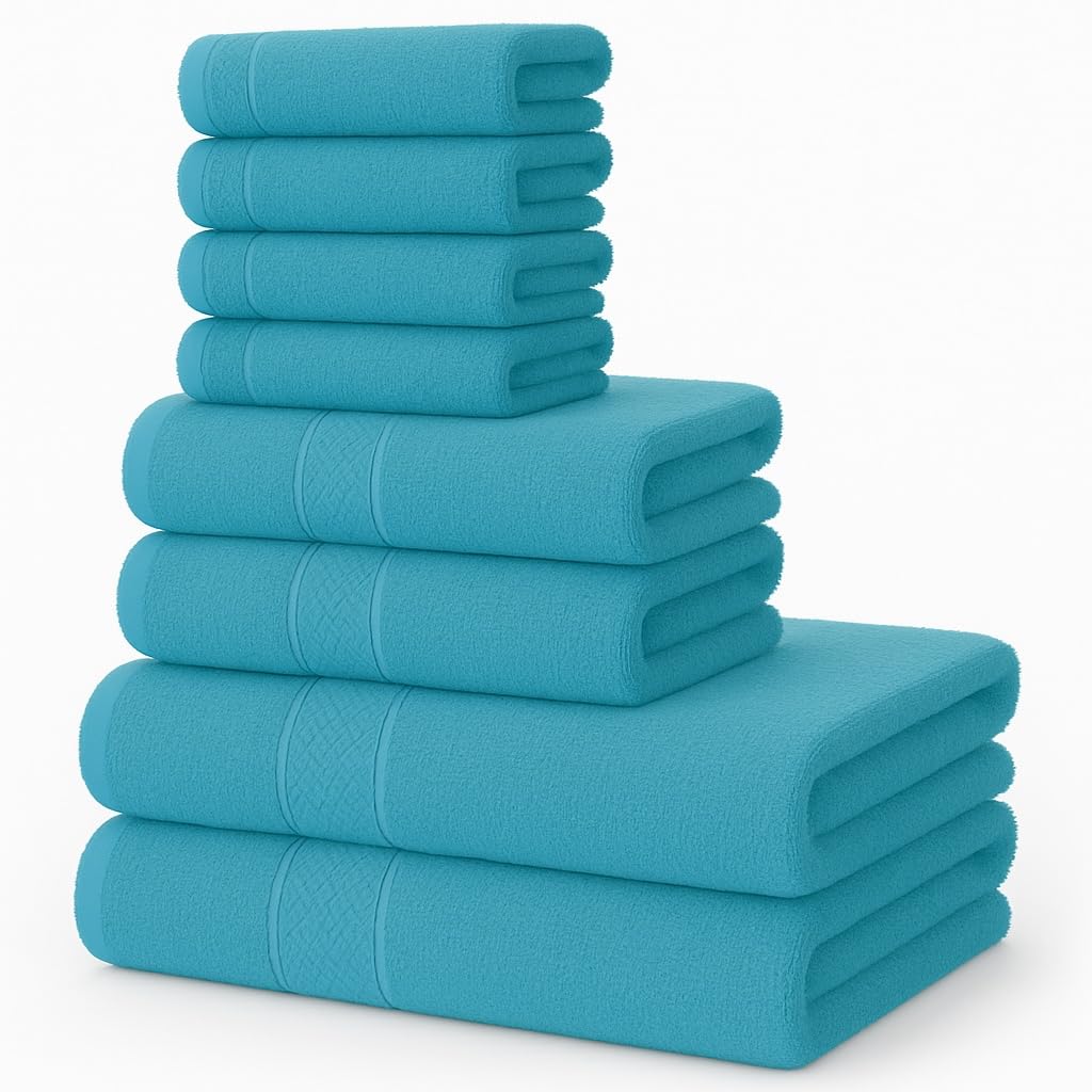 Diamond Tex Luxury 8 Pcs Towels Bale Set 100% Egyptian Cotton Face Cloth, Hand Towel, Jumbo Bath Towel 600-GSM Soft and Absorbent Gym, Golf, Spa, Beach Towels (Teal/Turquoise)