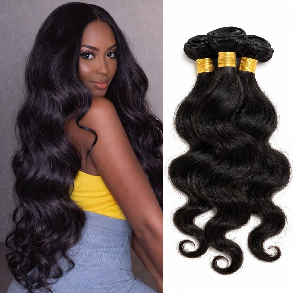 Bundles Human Hair Body Wave (20 22 24 inch 300g) Natural Black | 100% Unprocessed Body Wave Human Hair Soft Thick Weft Dyeable Hair Extensions Natural Color