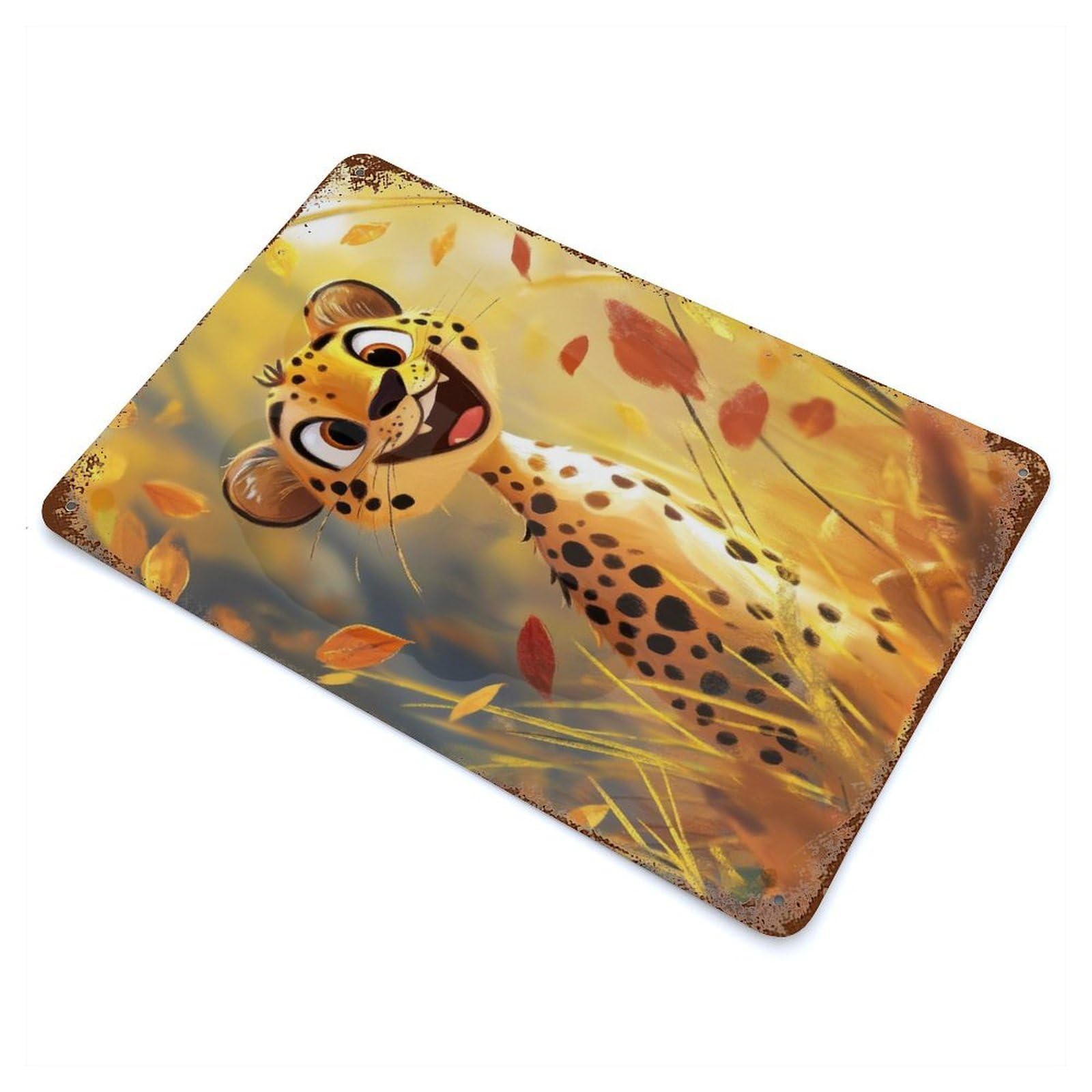 Smiling Cheetah in Autumn Rust Effect Tin Sign 11.8"x7.9", Ideal for Garage, Bar And Workshop Decor