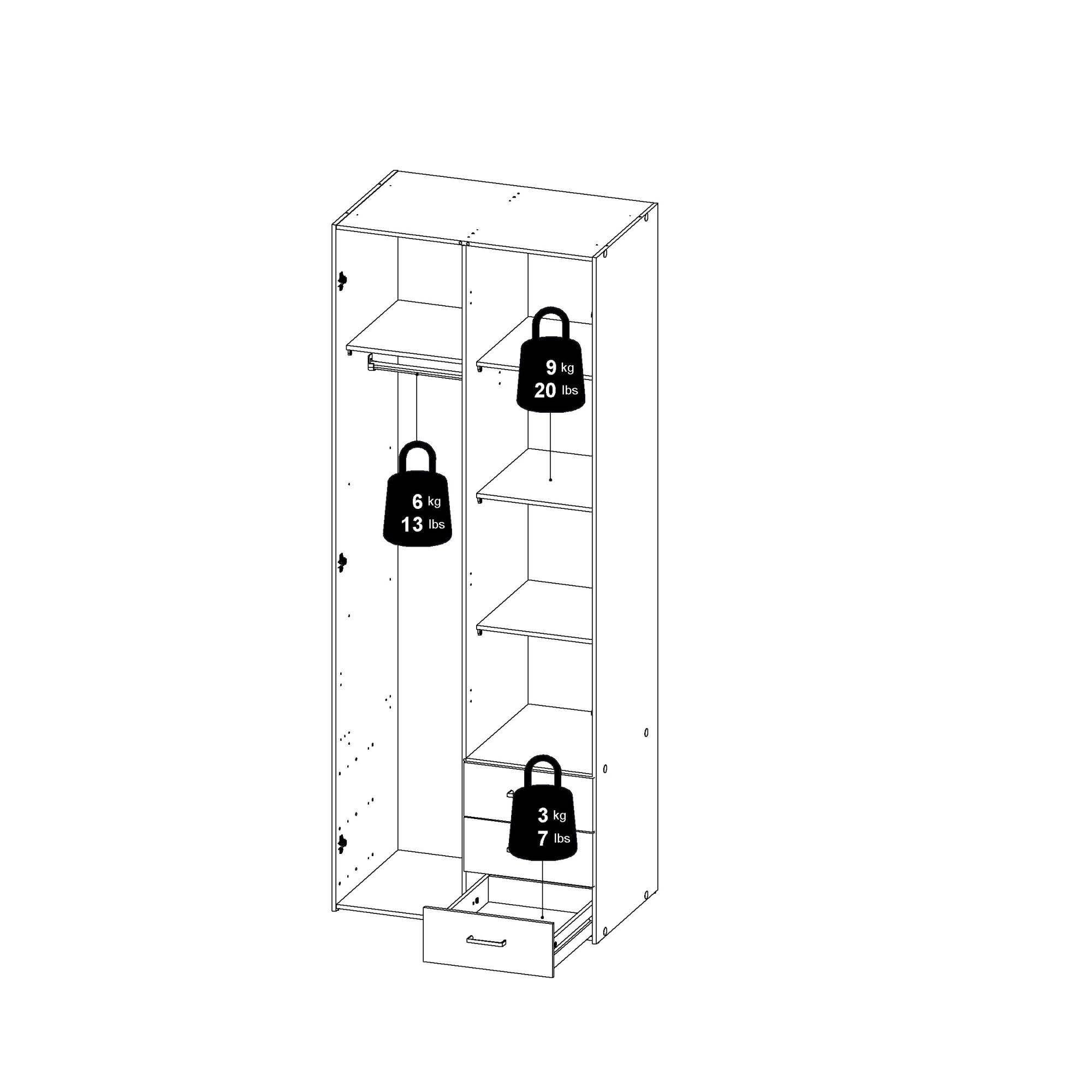 Dmora - Armoire à deux portes et trois tiroirs, couleur blanche, Dimensions 77 x 200 x 49,5 cm