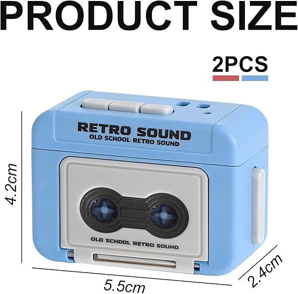 TNSLAND 2 Piezas Mini Grabadora Cassette Llavero Retro, Llavero con Mensaje de Voz 30 Segundos, 3 Canciones Integradas, Objeto Decorativo Años 80, Regalo Romántico para Pareja, Amantes de la Música - 2