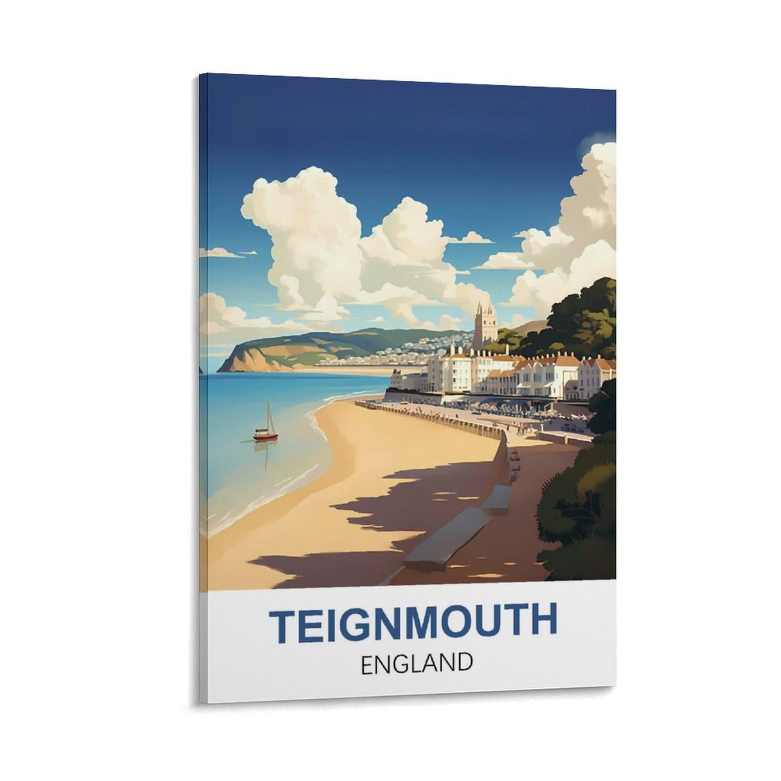JYICUNCHO Teignmouth England Vintage Travel Poster 16x24inch(40x60cm) Canvas Prints Wall Art Paintings Pictures