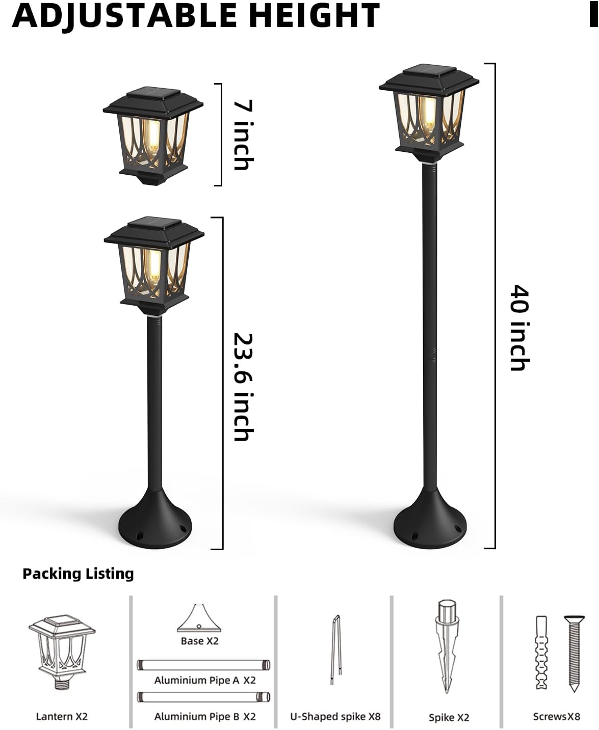 ILANCK 2 Pack Solar Lamp Post Lights Outdoor, 40" H Solar Pole Lights for Outside Dusk to Dawn, Waterproof 3000K Warm White Floor Lamps for Patio Backyard Pathway (No Wiring Needed)