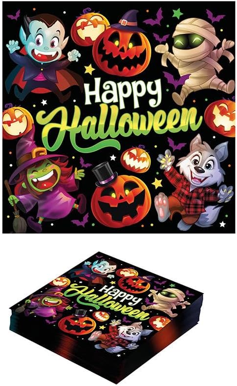 FIESTAS GUIRCA | 20 Disposable Monsters Napkins (16 x 16 cm) - Table Decoration for Scary Halloween Parties - Ideal for Scary Events - Multicolor