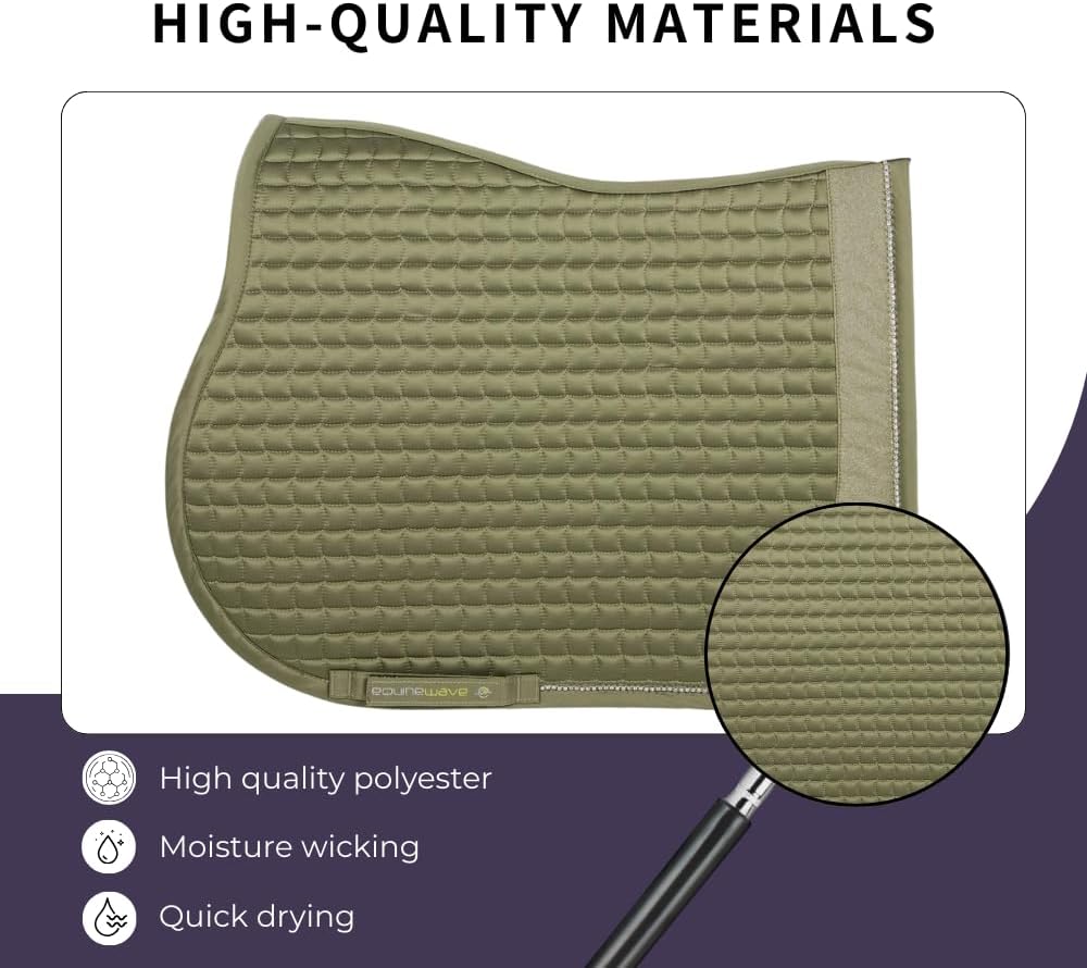 EQUINEWAVE GP Saddle Pad – Satin-Finish Quilted Design, Dual-Layer Comfort, Stay-Cool Technology & Fast-Release Velcro, Elegant English Riding Pad