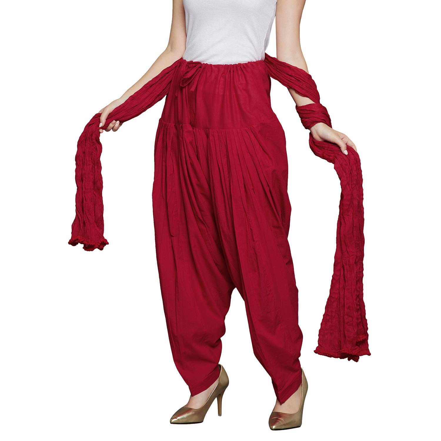 clothing & accessories WOMENS COTTON FULL PATIALA SALWAR PYJAMA WITH DUPATTA (FREE SIZE) Red-picture-26