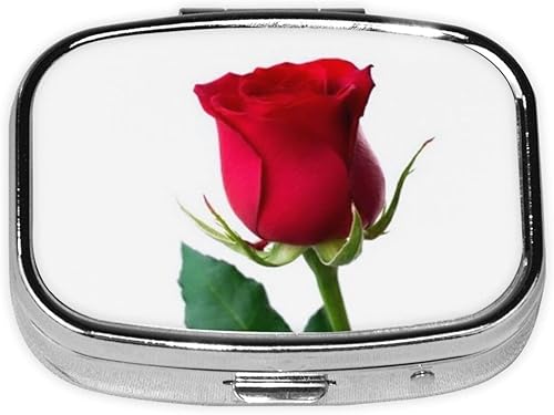 Pastillero impreso Psd de rosa roja, 2 compartimentos, organizador de píldoras de medicina, portátil, pequeño, para bolsillo o monedero, pastillero