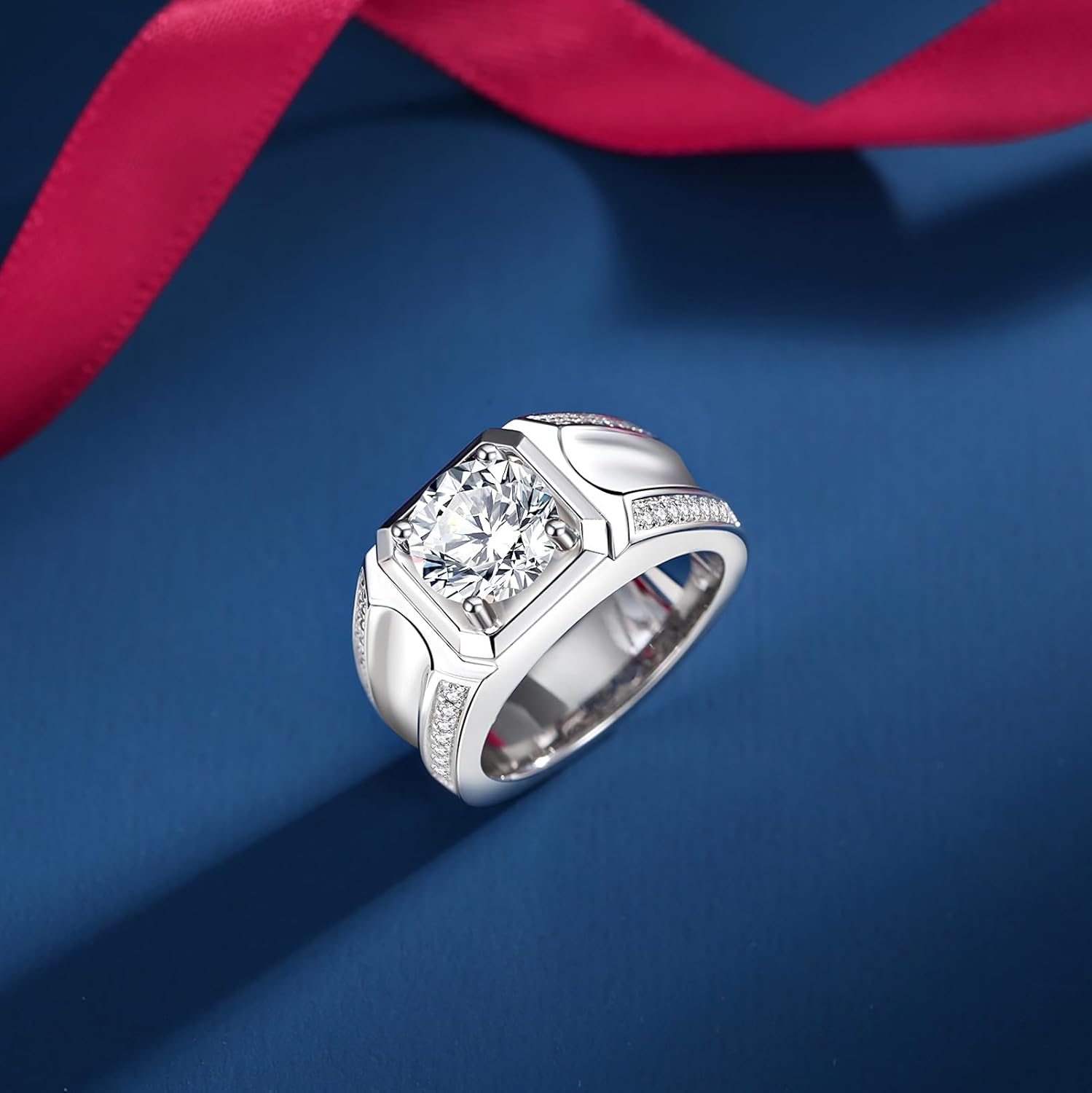 Moissantie Rings for Men D Color VVS1 Round Cut Moissanite Jewelry for Men Wedding Ring S925 Sterling Silver Promise Rings for Wedding Anniversary Engagement - Image 2