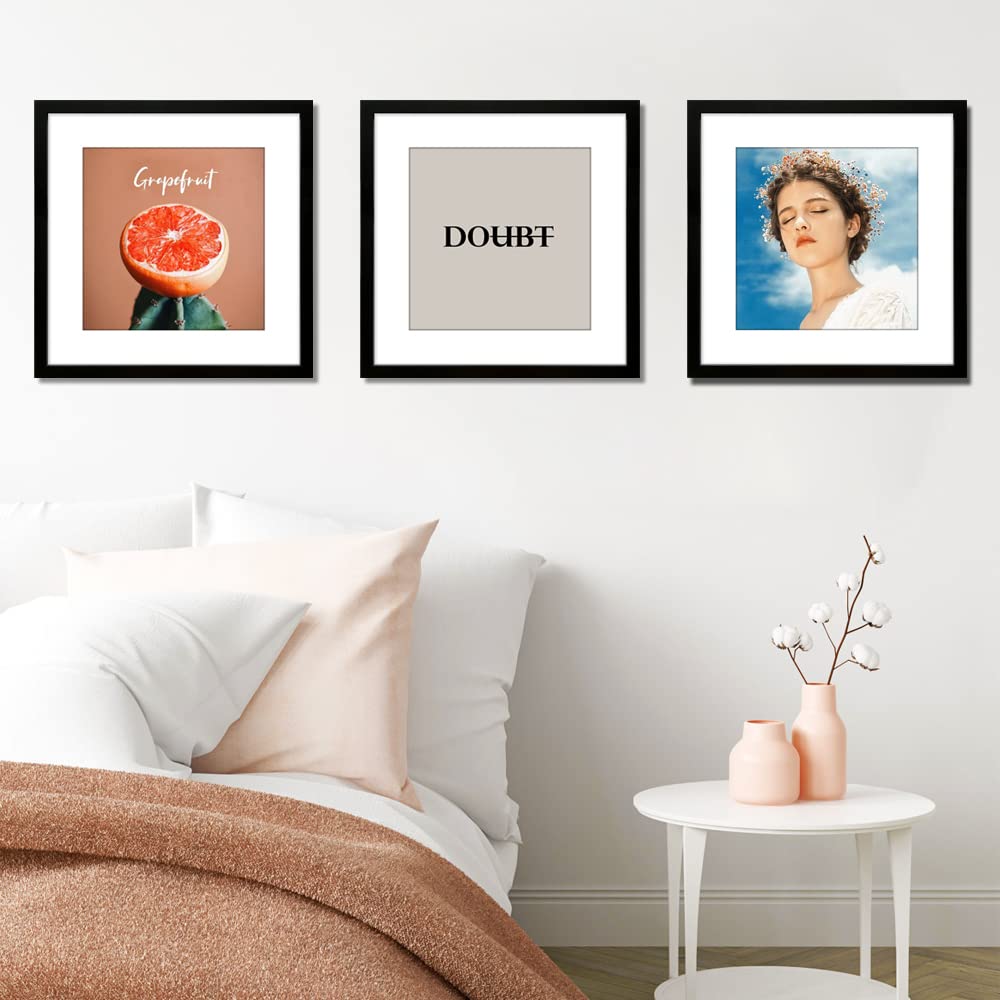 THREELOVE 14x14 Frame Black, Display Picture 10x10 with mat or 14x14 Without mat, Photo Poster Picture Frame Wall Mounting Home Decor, 3 PCS